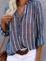 Lena – Striped Button Up Blouse