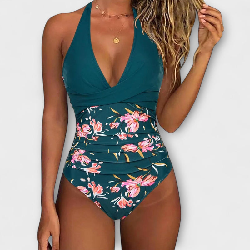 One-Piece Swimsuit with V-Neck