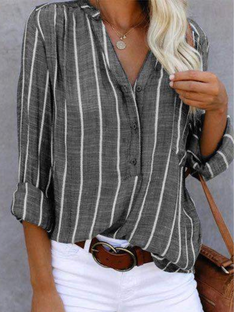 Lena – Striped Button Up Blouse