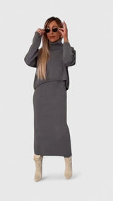 Chrystahl | Elegant Dress and Turtle Neck Sweater Set