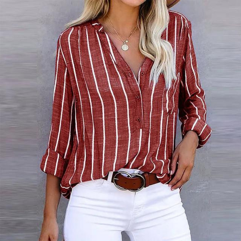Lena – Striped Button Up Blouse