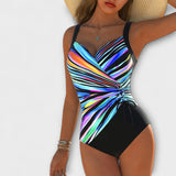 Fashionable high-elastic swimsuit with crossed front detail